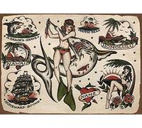 Bonoff Metal Wall Plaque Sign - Sailor Jerry Pin Ups - 12x8 Inches / 30x20 CM - Retro Nautical Decorative Sign