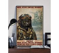 Bonoff Mike Echo Oscar Whiskey Meow Cat Fighter Pilot Retro Decor Poster Retro Art Wall Decor Metal Sign Poster 8X12 Inch