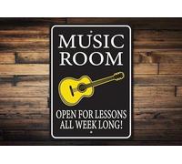 Bonoff Music Room Open Sign, Music Room, Music Room Gift, Guitar Gift, Music Lessons Here, Gift for Music, Music Lover Gift, Music Teacher Gift 12x8inch Tin Sign