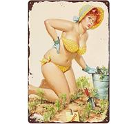 Bonoff Pin Up Girl Vintage Tin Sign - Hilda Plus Size Girl Fun Novelty Metal Sign Vintage Wall Decor for Home Door Garden Restaurant Cafe Office Shop Bar Club Sign 12x8inch