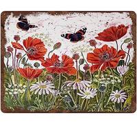Bonoff Red Admirals And Poppies Limited Edition Print Art Plaque Poster Flowers Print Art Plaque Poster Flowers And Butterflies Print Art PlaqueMetal Sign 8X12 Inches