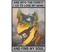 Bonoff Retro Tin Sign Metal Poster Vintage Biker and Into The Forest I Go Find My Soul Poster Vintage Garage Decor Wall Decor for Bars Restaurants Cafe Club Plaque Man Cave Wall 12x16inch