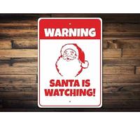 Bonoff Santa Watching Sign, Santa Clause Sign, Santa Warning Sign, Santa Gift, Warning Sign Decor, Room Decor, Metal Sign, Quality Metal Decoration 5.5x8inch Tin Sign