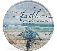 Bonoff Sea Turtle I Will Walk by Faith Antique Round Metal Tin Sign Wall Decor for Home Cafe Bar Club Men Cave Sign Gift 12x12inch