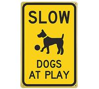 Bonoff Slow Dogs at Play Watch for Sign The Down Dog Yard Signs Metal Tin Sign Kitchen Pub Funny Novelty Coffee Bar Garage Wall Poster Street Yard Man Cave 5.5x8inch