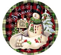 Bonoff Snowman Wreath Sign, let it Snow Sign, Round Vintage Outhouse Retro Metal Sign Garage Sign Garage Home Wall Decor Poster Vintage 12x12inch Tin Sign