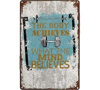 Bonoff The Body Achieves What The Mind Believes Poster Metal Tin Sign Kitchen Pub Funny Novelty Coffee Bar Garage Wall Poster Street Yard Man Cave 5.5x8inch