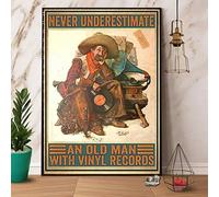 Bonoff Underestimate an Old Man with Vinyl Records Tin Metal Sign Garage Bar Kitchen Rule Humorous Wall Decor Vintage Home Family Friend Birthday Gift Iron Painting Tin Signs 5.5x8inch