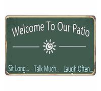 Bonoff Welcome to Our Patio Sign Retro Metal Tin Sign Vintage Aluminum Sign for Home Coffee Wall Decor 12x8inch
