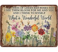 Bonoff What a Wonderful World Dragonflies, Flowers, I See Green red Rose Trees, Vintage Metal Sign 5.5x8inch Tin Sign Plaque Poster for Garage Bar Bar Family Man Cave Wall Decor