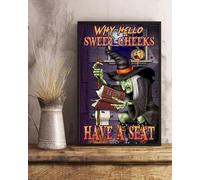 Bonoff Witch Funny Toilet Poster, why Hello Sweet Cheeks Have a seat, Halloween Poster Tin Sign, Wall Decor, Metal Sign, Home Bar, Garage Tin Sign 5.5x8inch