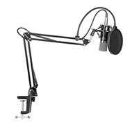 BONOOL 700 Condenser Microphone 3.5M Wired Adjustable Recording Microphone Suspension Scissor Arm Stand with Shock Mount and Mounting Clamp Kit