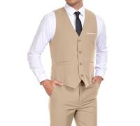 BONOW Mens Suits Vest Pant Set, Slim Fit 2 Pieces Casual Suit Waistcoat Wedding Groomsmen, Champagne, M