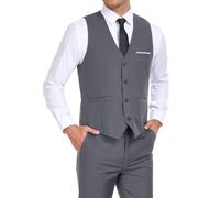 BONOW Mens Suits Vest Pant Set, Slim Fit 2 Pieces Casual Suit Waistcoat Wedding Groomsmen, Dark Grey, XS