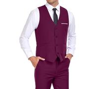 BONOW Mens Suits Vest Pant Set, Slim Fit 2 Pieces Casual Suit Waistcoat Wedding Groomsmen, Grape Purple, S
