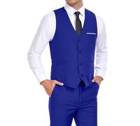 BONOW Mens Suits Vest Pant Set, Slim Fit 2 Pieces Casual Suit Waistcoat Wedding Groomsmen, Royal Blue, XL