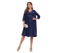 BONOYUER 2 Piece Mother of The Bride Dresses for Wedding with Jacket Lace Applique Formal Wedding Guest Dress, Navy Blue, 20