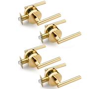 Bonpoly 4 Pack Polished Gold Door Handles, Interior Door Knobs with Passage Function, Non-Locking Handle Lever, Door Lever for Closet and Hall Doors, Suitable for Left or Right Sided Doors