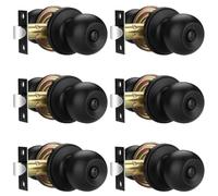 Bonpoly 6 Pack Black Interior Door Knob, Keyless Privacy Door Knob, Modern Bedroom Door Lock, Bathroom Door Handle Round Design, Reversible for Left or Right Handed Doors