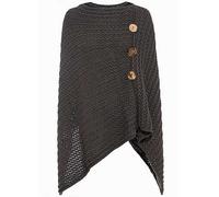 bonprix Button Trim Knitted Poncho Charcoal