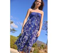 bonprix Chiffon Beach Bandeau Dress Midnight Blue Print