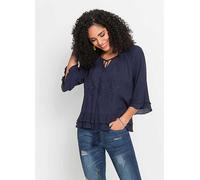 bonprix Embroidered Ruffle Hem Tunic Dark Blue