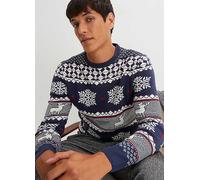 bonprix Fairisle Crew Neck Jumper Dark Blue