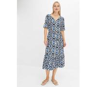 bonprix Ikat Print V-Neck Midi Dress Blue Print