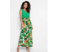bonprix Lace Bodice Tropical Print Maxi Dress Green
