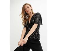 bonprix Short Sleeve Sparkly Sequin Top Black