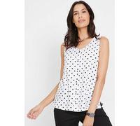 bonprix Sleeveless V-Neck Button Blouse White Dot