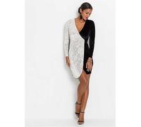 bonprix Two Tone Sequin Dress Black/white