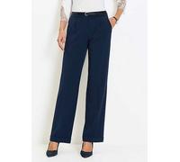 bonprix Wide Leg Turn Up Trousers Dark Blue
