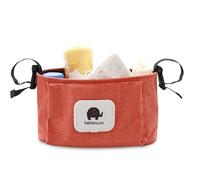 BONPUR Universal Stroller Organiser Bag with Cup Holder for Pram with Pendant and Brooch - Large Capacity Storage Bag for Baby Stroller (red)