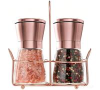 bonris Copper Stainless Steel Salt and Pepper Grinder Set Manual Himalayan Pink Salt Mill|Salt and Pepper Shakers with Adjustable Coarseness and Clear Glass Body (Pack of 2) (SHORT)