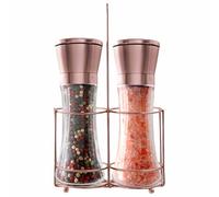 bonris Copper Stainless Steel Salt and Pepper Grinder Set Manual Himalayan Pink Salt Mill|Salt and Pepper Shakers with Adjustable Coarseness and Clear Glass Body (Pack of 2)