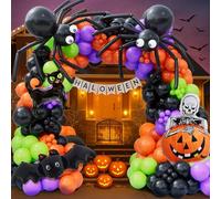 Bonropin 173pcs Halloween Balloon Garland Arch kit with Black Orange Green Purple Balloons Spider Balloons Halloween Foil Balloons for Haloween Theme Party Background Classroom Decorations