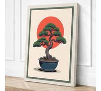 Bonsai and Rising Sun Japandi Canvas Wall Art Print 36x24 Inch (91 x 61 cm)