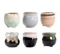 Bonsai Flower Pots, Succulent Plant Pots Mini Ceramic Flower Pots with Drainage Tiny Porcelain Planter Home Office Decor 6 PCS