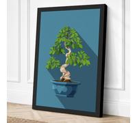 Bonsai in Blue Minimalist Canvas Wall Art Print 30x20 Inch (76 x 51 cm)