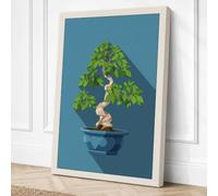 Bonsai in Blue Minimalist Canvas Wall Art Print 36x24 Inch (91 x 61 cm)