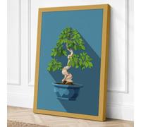 Bonsai in Blue Minimalist Canvas Wall Art Print 36x24 Inch (91 x 61 cm)