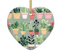 Bonsai Plant Ceramic Christmas Heart Pendant, The Pottery Piece is Available with Silk Thread