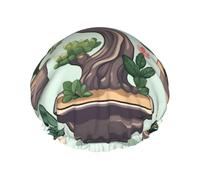 Bonsai Plant Double Layer Waterproof Shower Cap For Women, Reusable Bath Hat With Elastic Band, Keep Hair Dry For Shower And Skincare