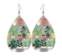 Bonsai plant Print Leather Teardrop Earrings, Lightweight Dangle Earrings, Trendy Statement Jewelry for Women
