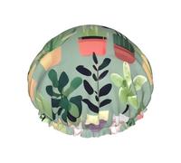 Bonsai plant Printed shower cap, reusable, specially designed for women's long hair, double-layer structure, suitable for bathing.