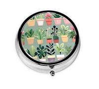 Bonsai Plant Round Pill Box. Portable Daily Medication Organizer, Travel-Friendly Design.