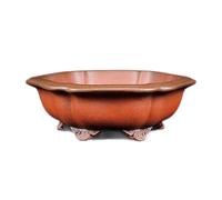 Bonsai Pot unglazed floriated Shape 5 inch Refined Hand-Made by China Folk Old Artists Made of Famous Yixing red Clay for Home Garden Bonsai Living.