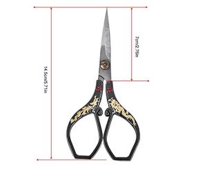 Bonsai Scissors Vintage Scissors Gold Plated Dragon and Phoenix Relief Design Scissors Stainless Steel Sewing Shears DIY for Bonsai, Art Craft, Food Paper Cutting