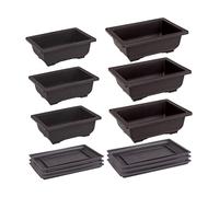Bonsai Training Pots with Tray Plastic Rectangle Succulent Planter Flower Growing Container 6Sets, Flower Pots